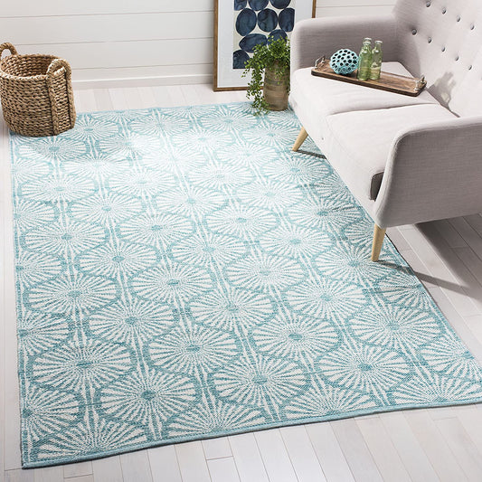 Montauk Collection MTK606H Handmade Cotton Area Rug Aqua / Ivory