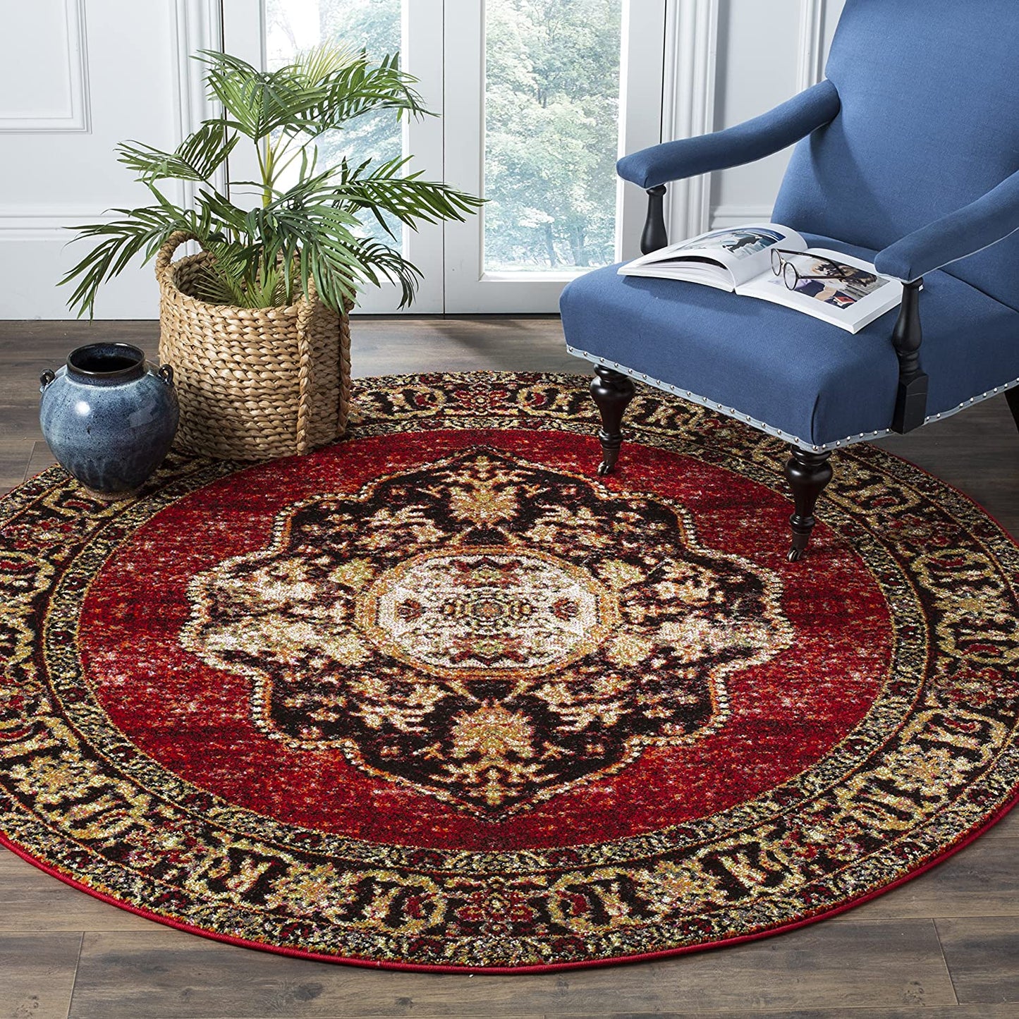 Oriental Antiqued Red and Multi Area Rug