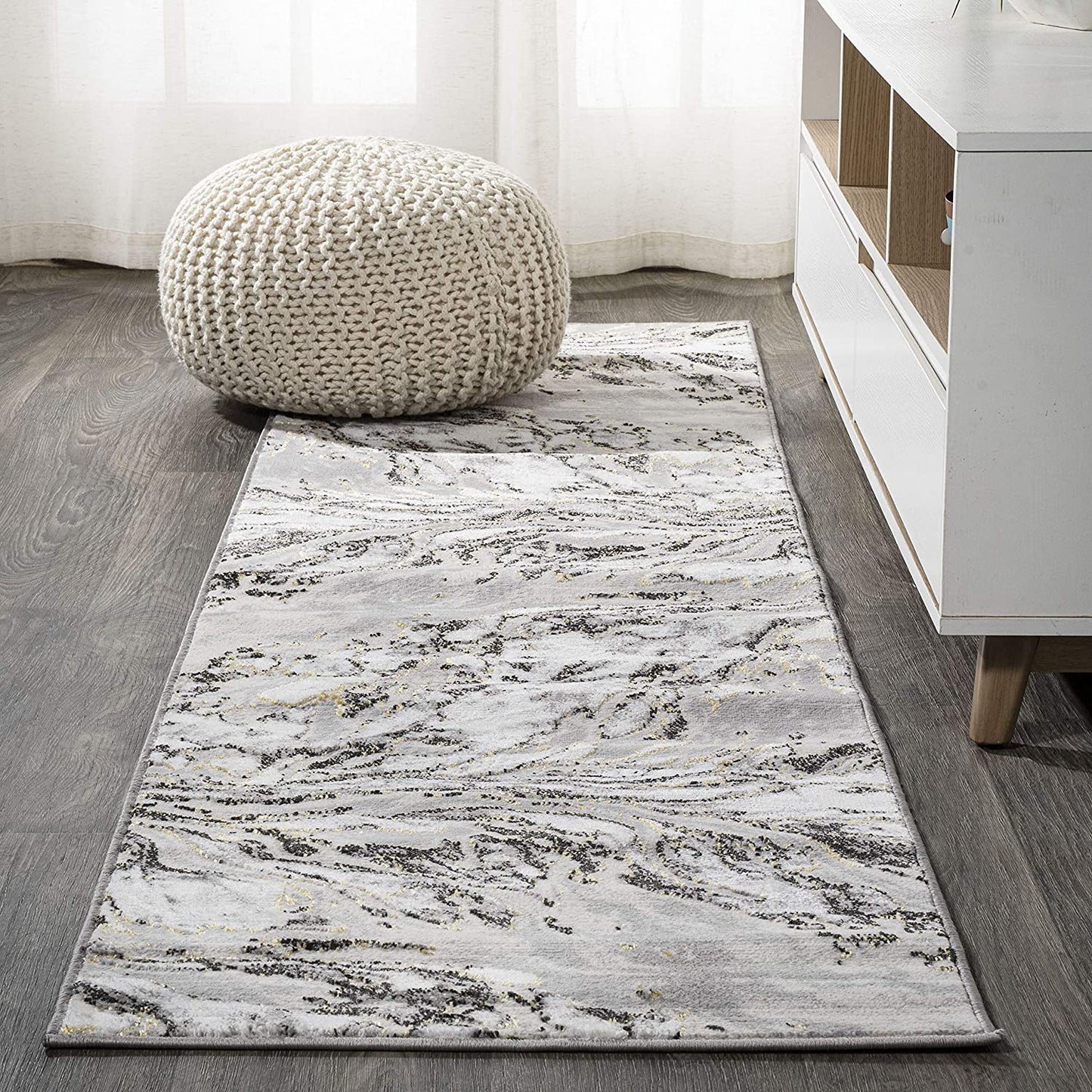 Swirl Marbled Abstract Gray/Black Soft Area Rug