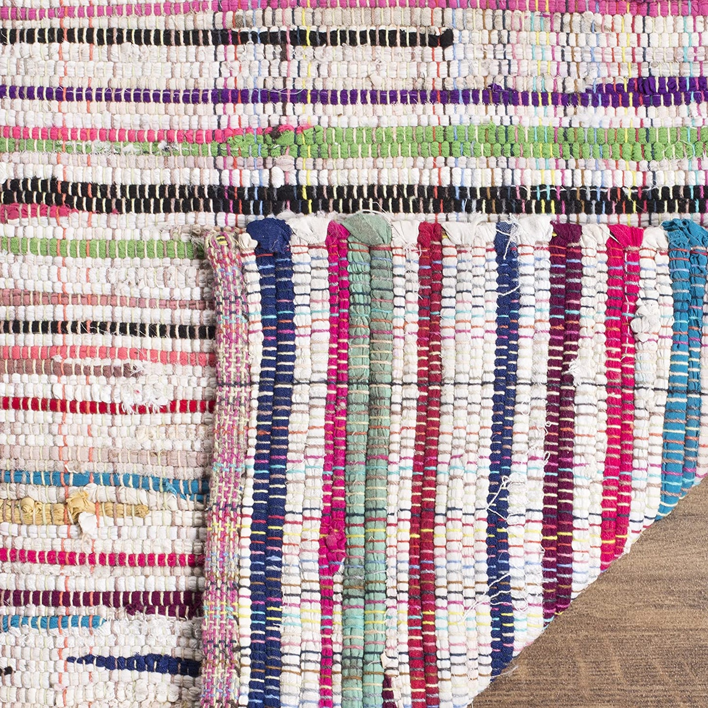 Hand-Woven Ivory and Multi Flatweave Cotton Area Rug