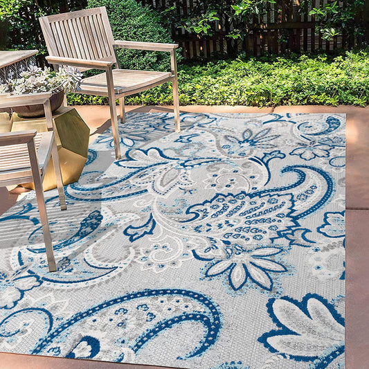 Gordes Paisley Indoor/Outdoor Area Rug Light Gray/Blue