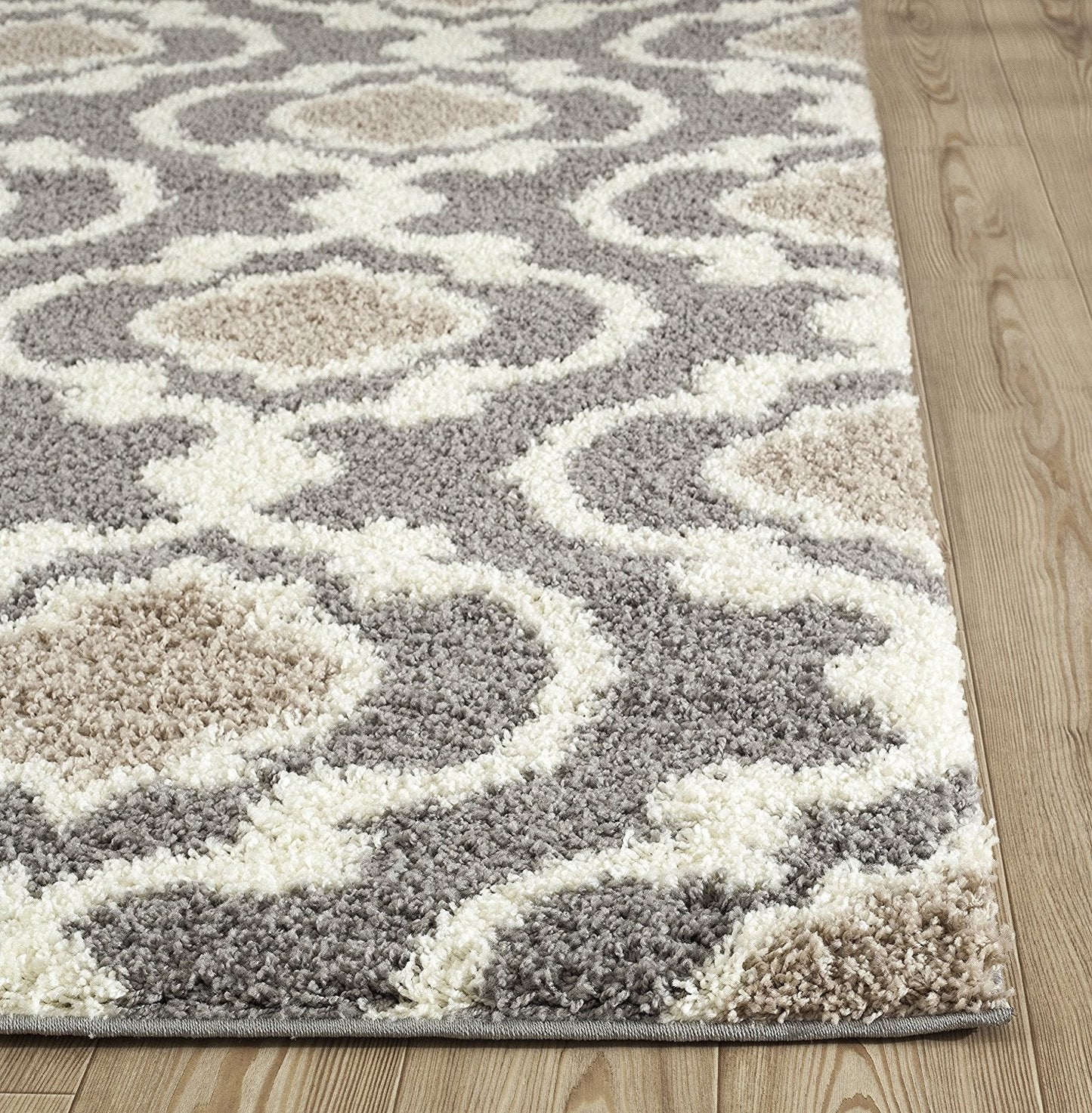 Trellis Gray/Grey Cream Shag Area Rug