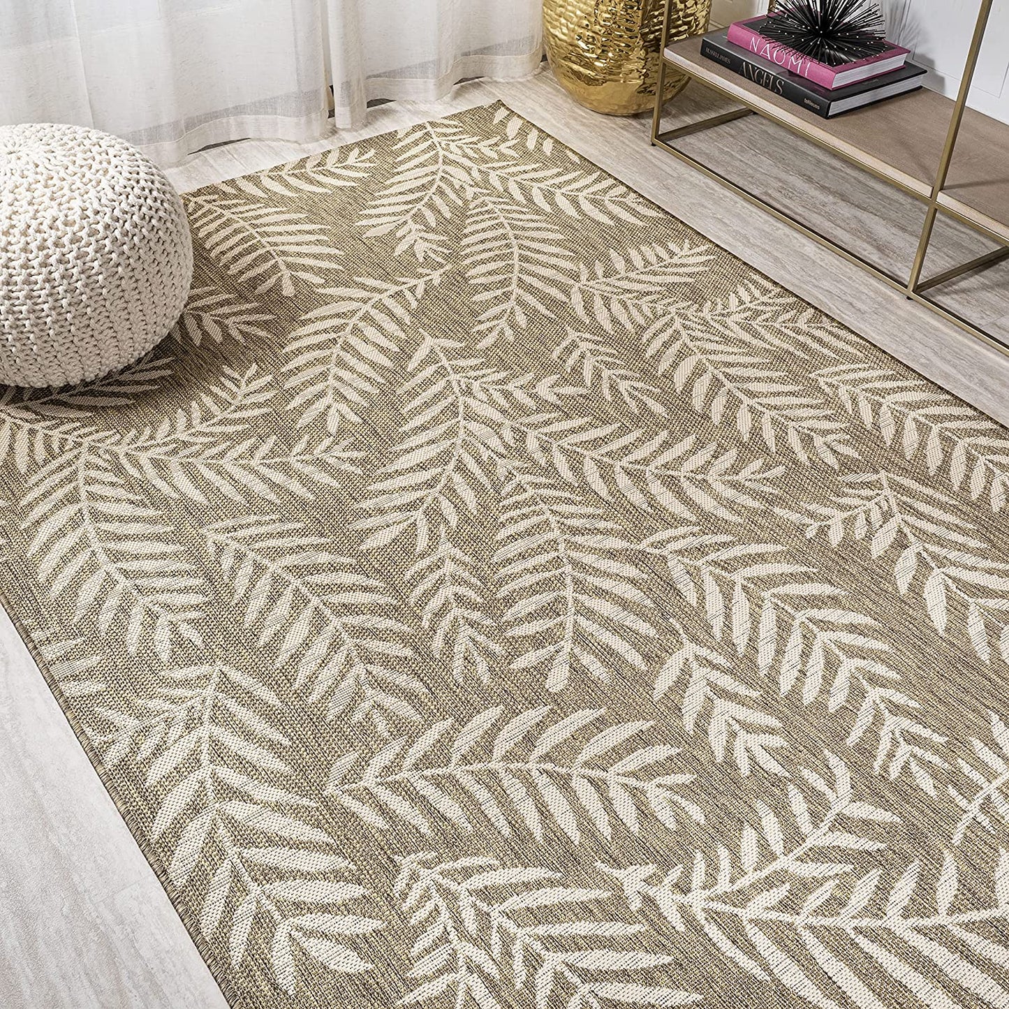Nevis Palm Frond Indoor/Outdoor Navy/Ivory soft Area Rug