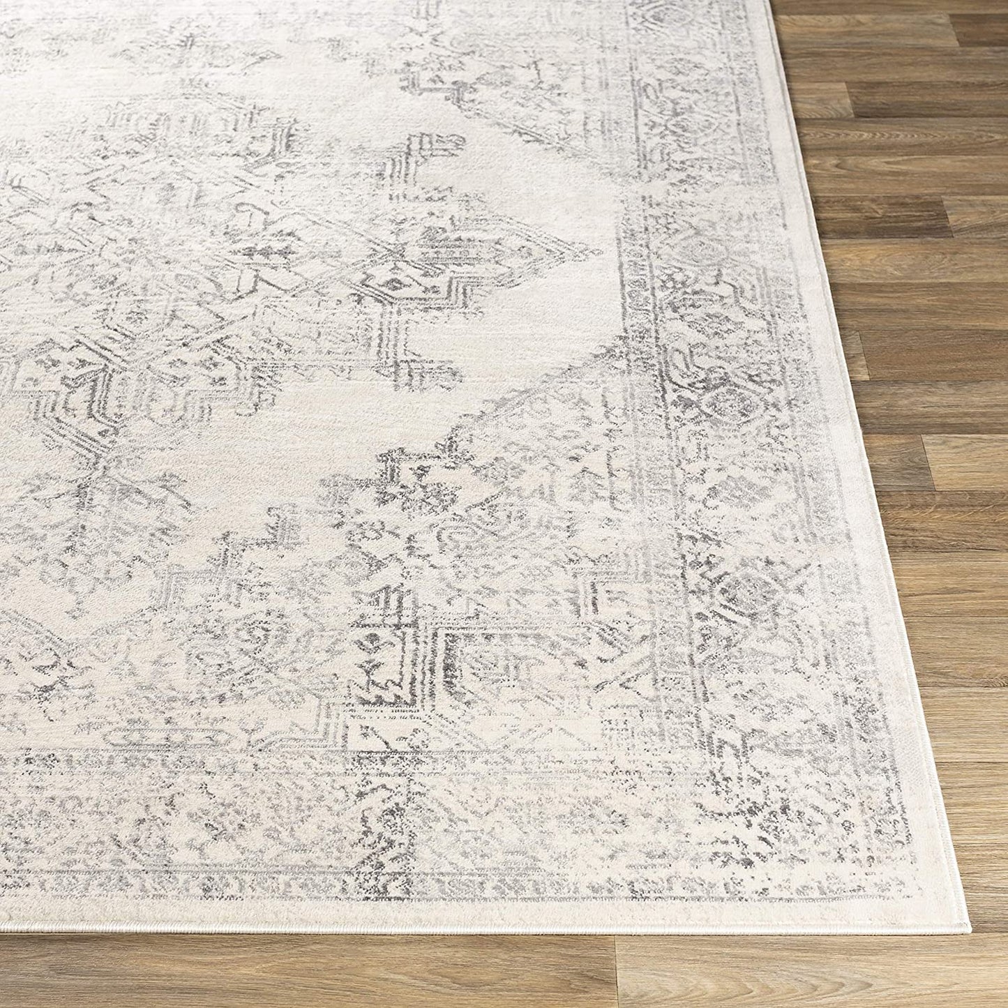 Saray Distressed Medallion Soft Area Rug - Ivory/Grey