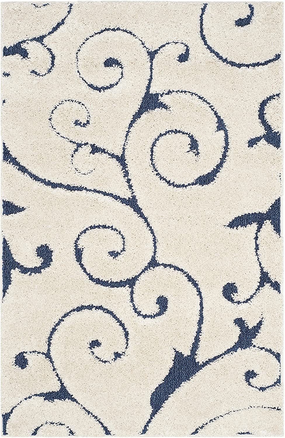 Premium Swirl Thick Plush Cream/Blue Area Shag Rug