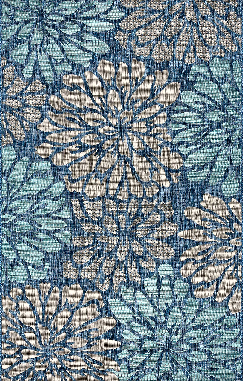 Zinnia Modern Floral Textured Weave Indoor/Outdoor Area Rug Navy/Aqua