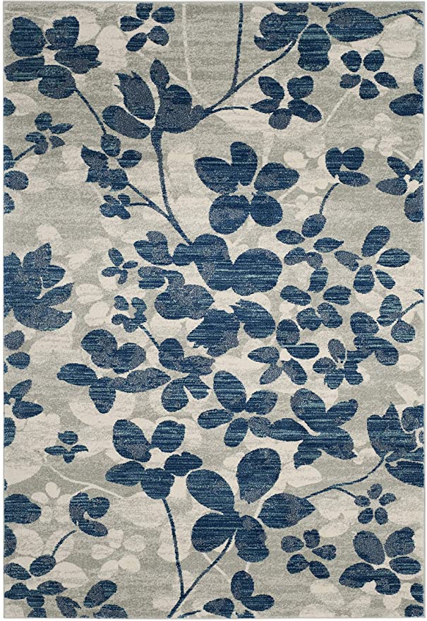 Vintage Floral Grey Blue Soft Area Rug