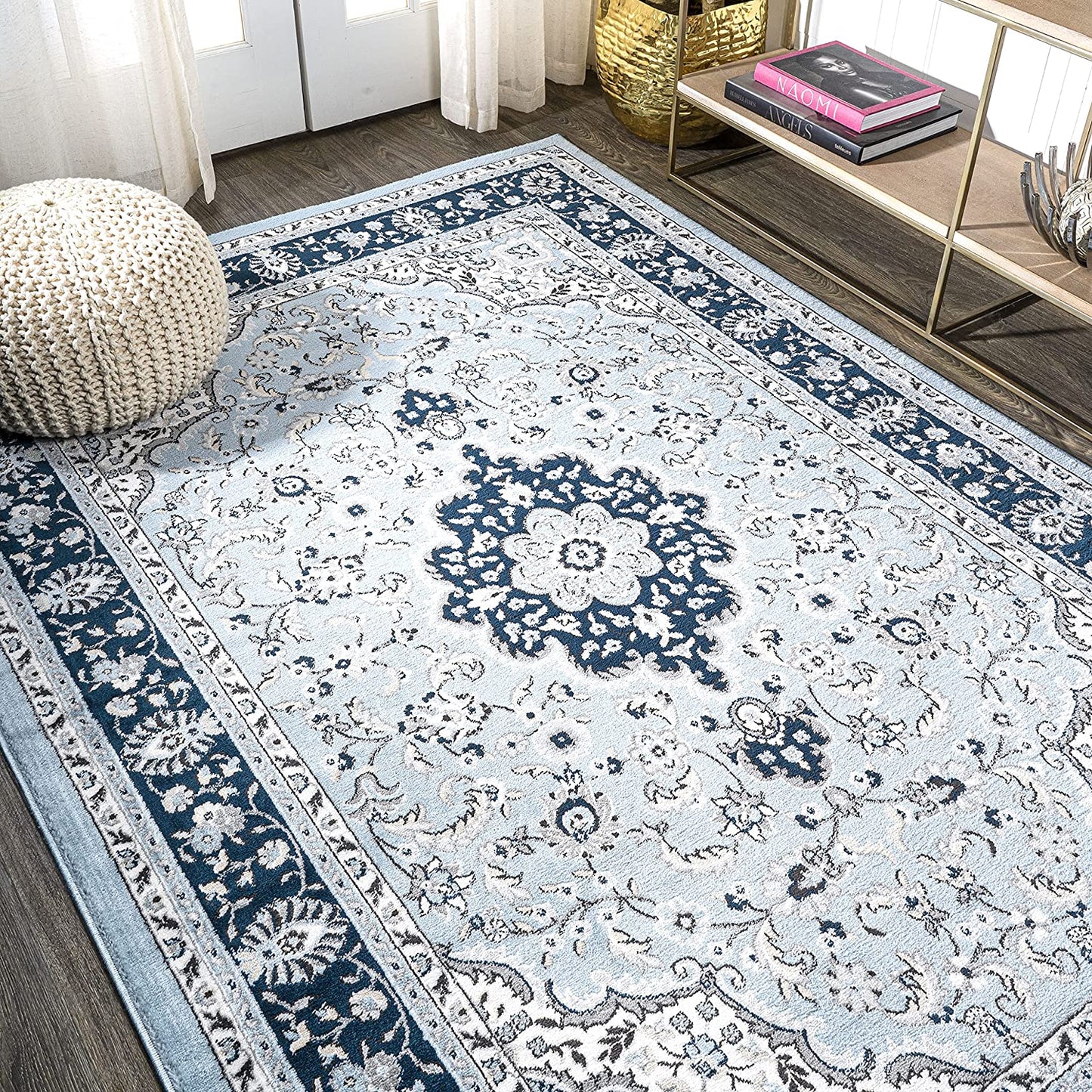 Palmette Modern Persian Floral Soft Area Rug  Blue/Navy
