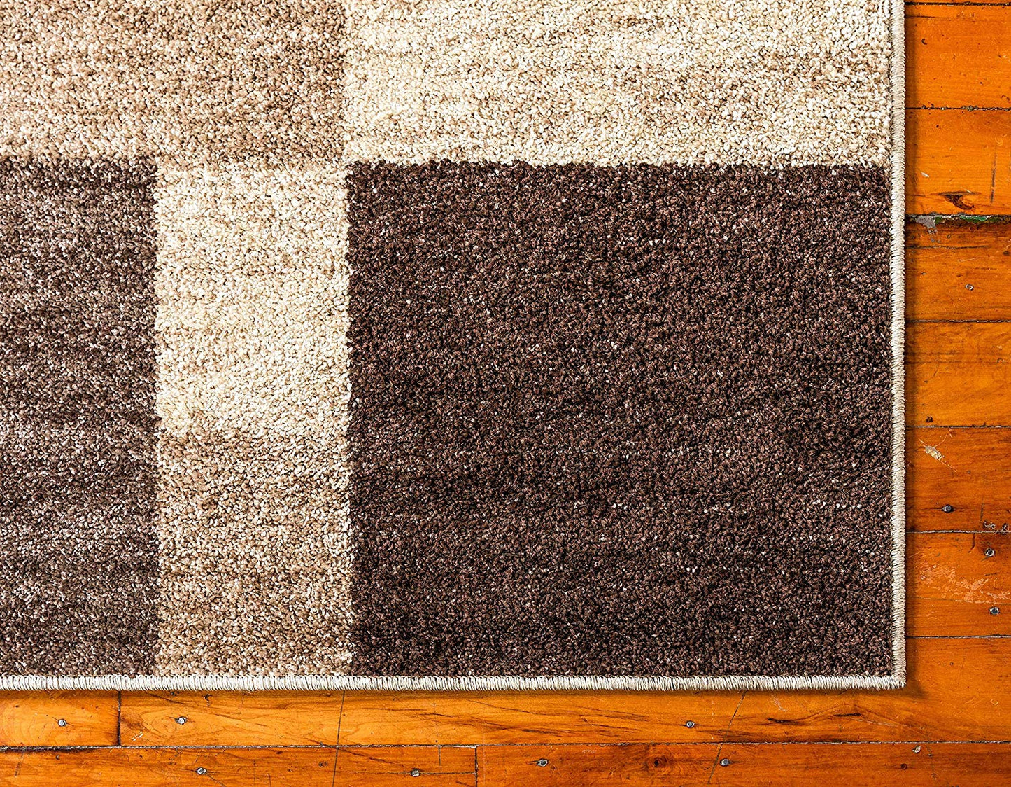 Warm Toned Checkered Beige Light Brown Area Rugs