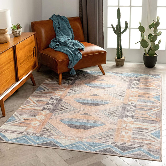Boron Pink Machine Washable Vintage  Distressed Area Rug