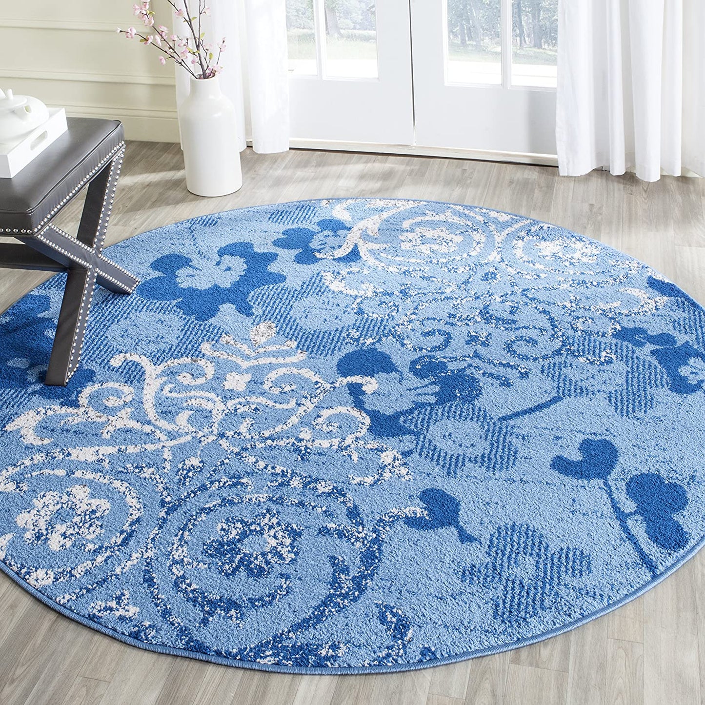 Light Blue and Dark Blue Contemporary Chic Damask Soft Area Rug
