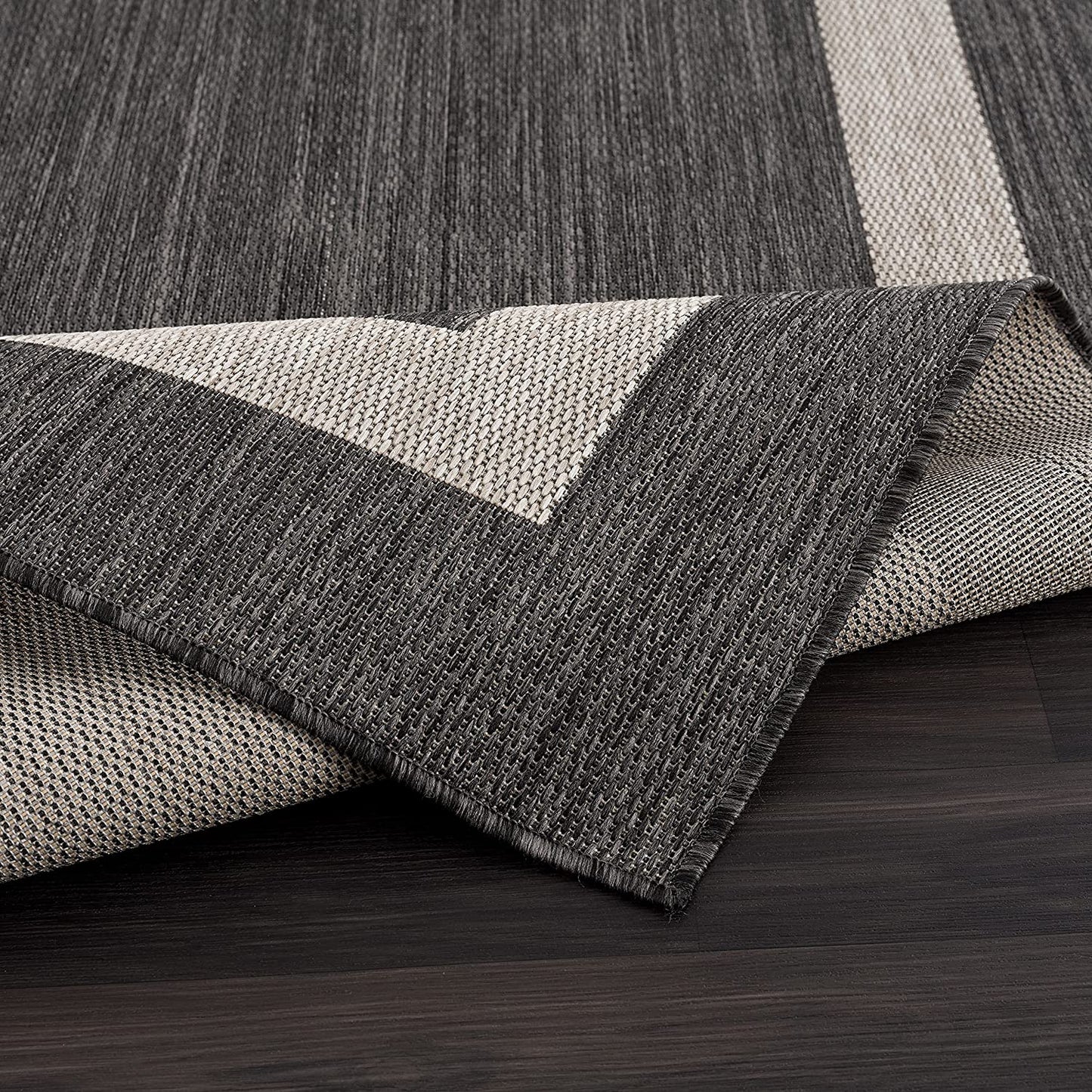 Modern Area Rugs for Indoor/ Outdoor Bordered - Dark Grey / Light Grey