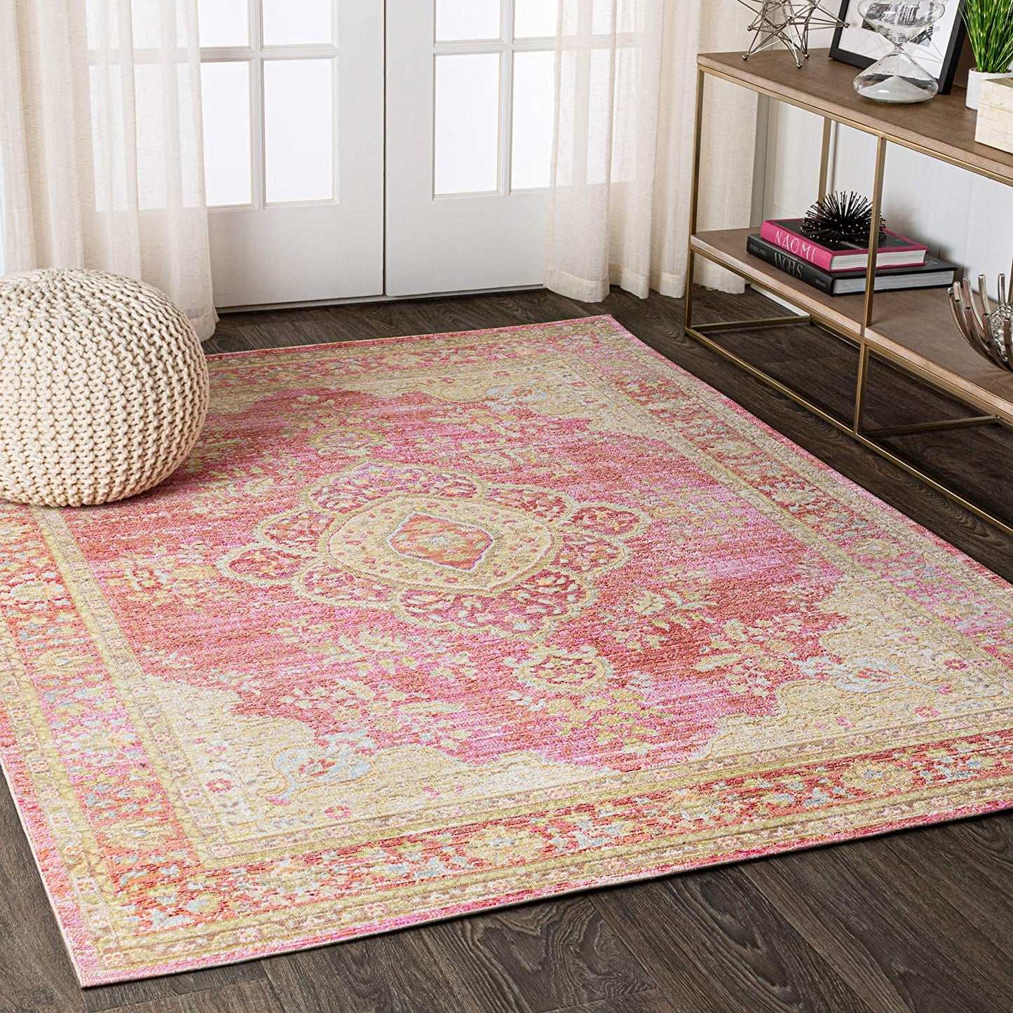 Khilana Floral Medallion Soft Rug, Deep Rose/Ivory