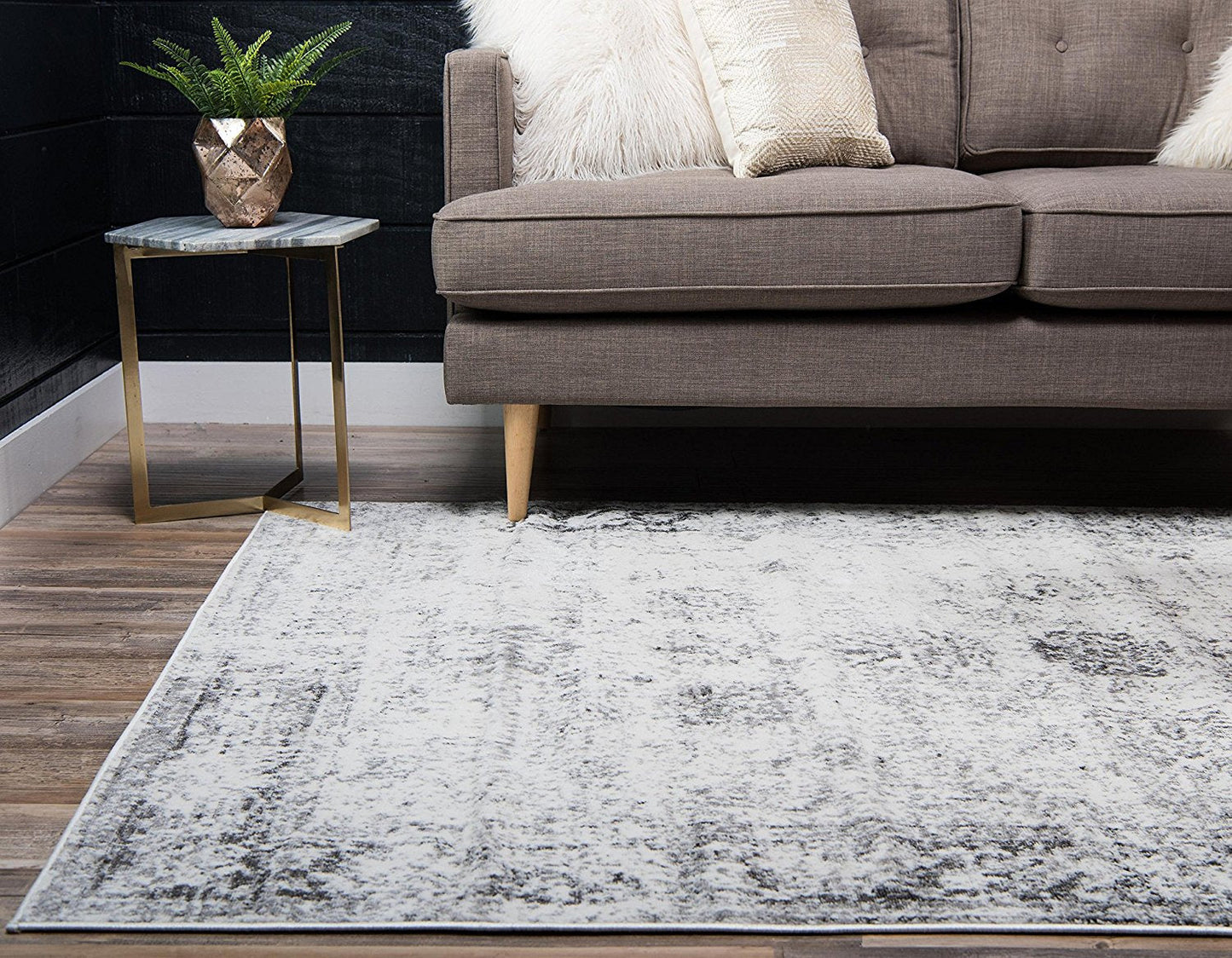 Vintage Distressed Bordered Gray Area Rugs