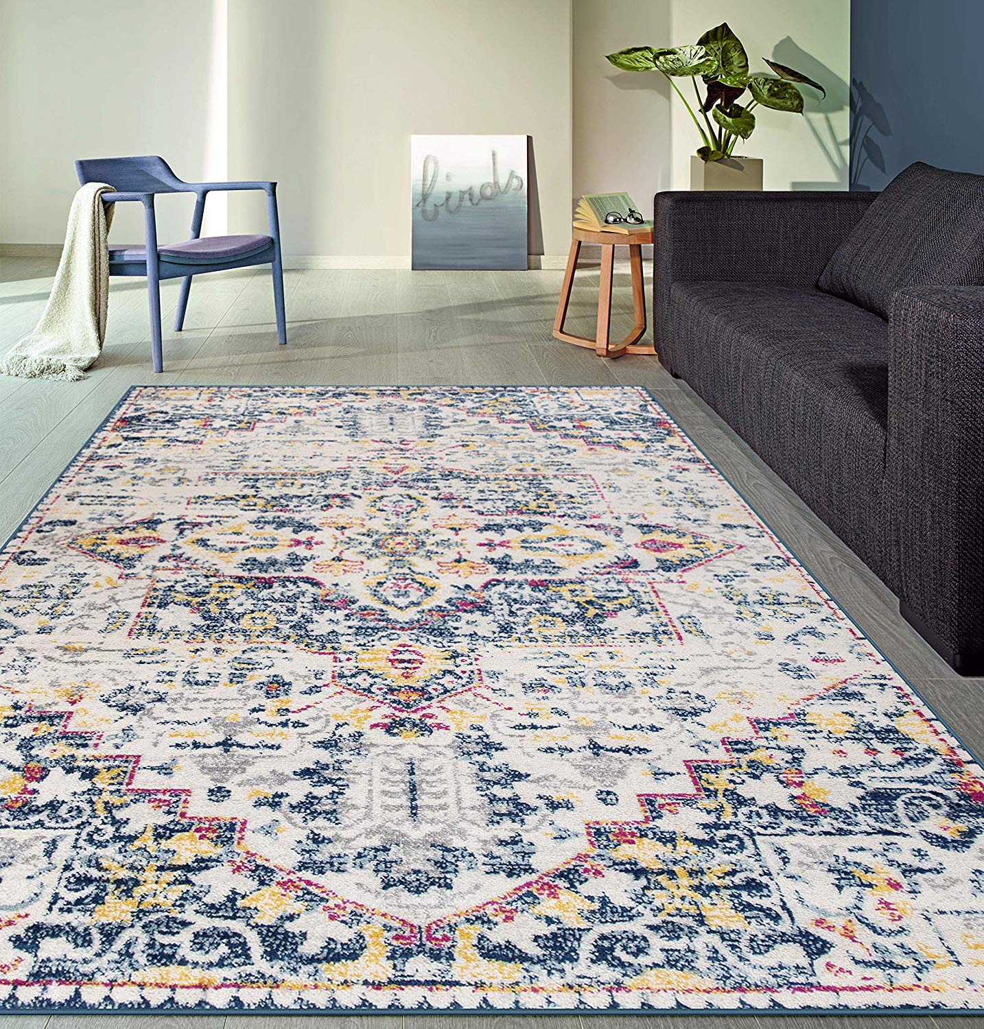 Transitional Distressed Cream Multi-color Soft Area Rug