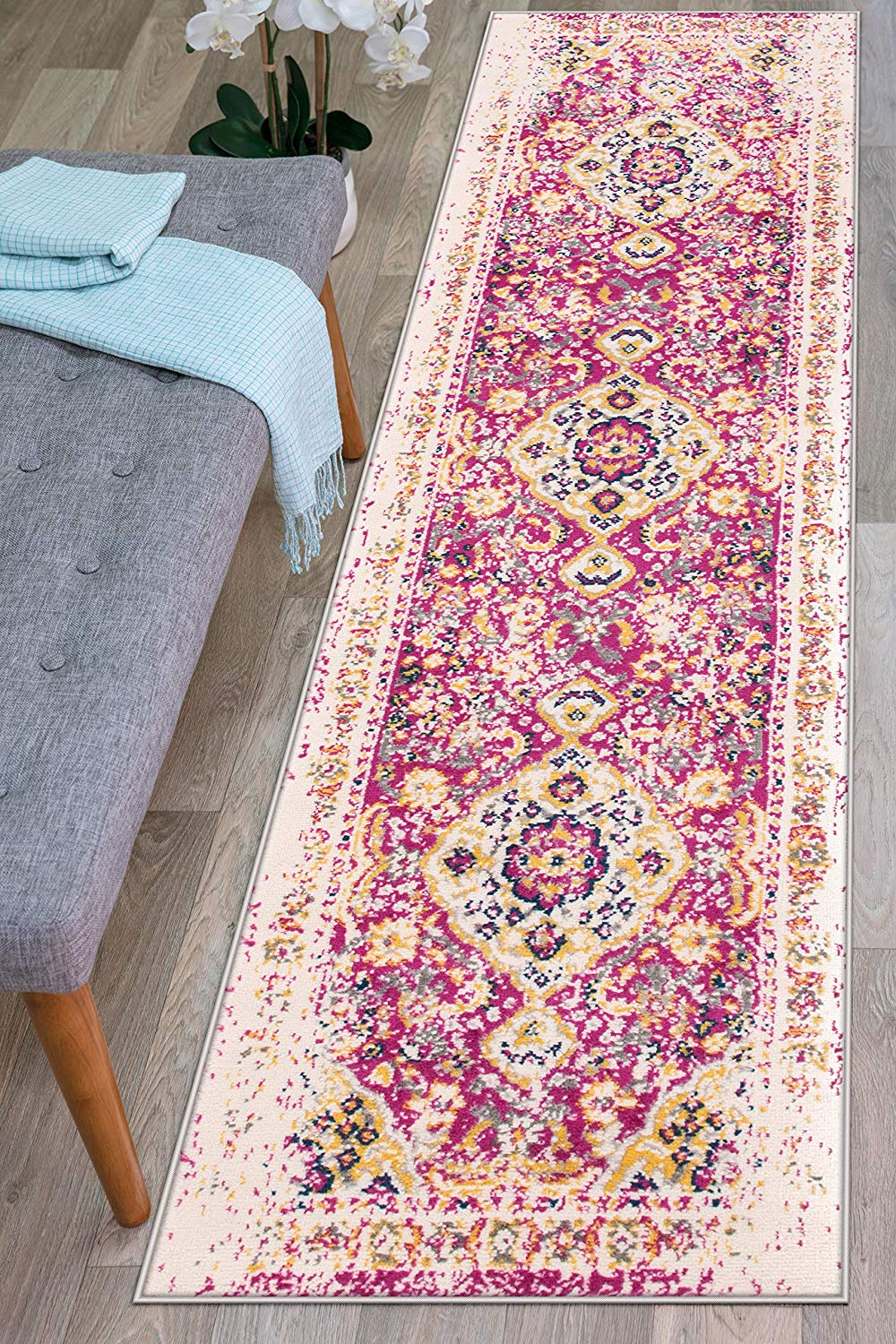 Vintage Medallion Floral Ivory Pink Soft Area Rug