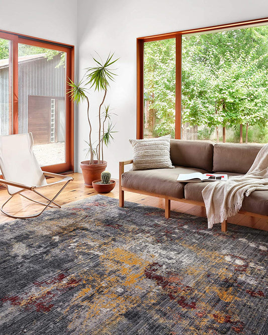 Samra Collection  DK. Grey / Spice, Transitional Soft Area Rug