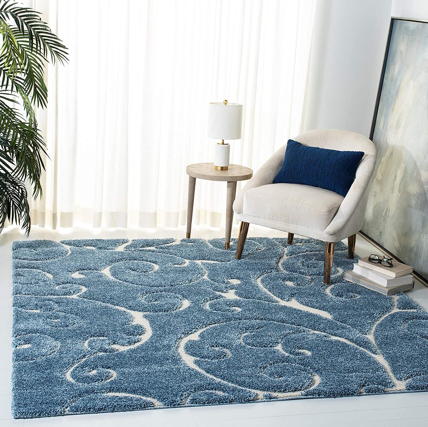 Premium Swirl Thick Plush light Blue/cream Area Shag Rug