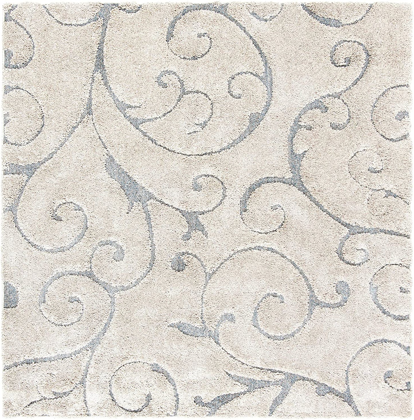 Premium Swirl Thick Plush Cream/Dark Blue   Area Shag Rug