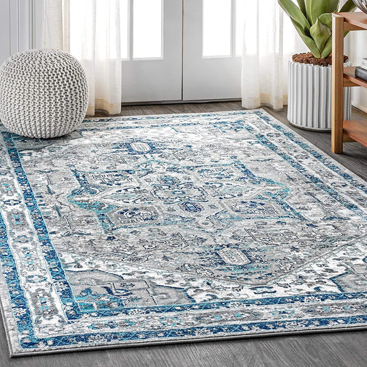 Modern Persian Vintage Medallion Light Grey/Blue Area Rug