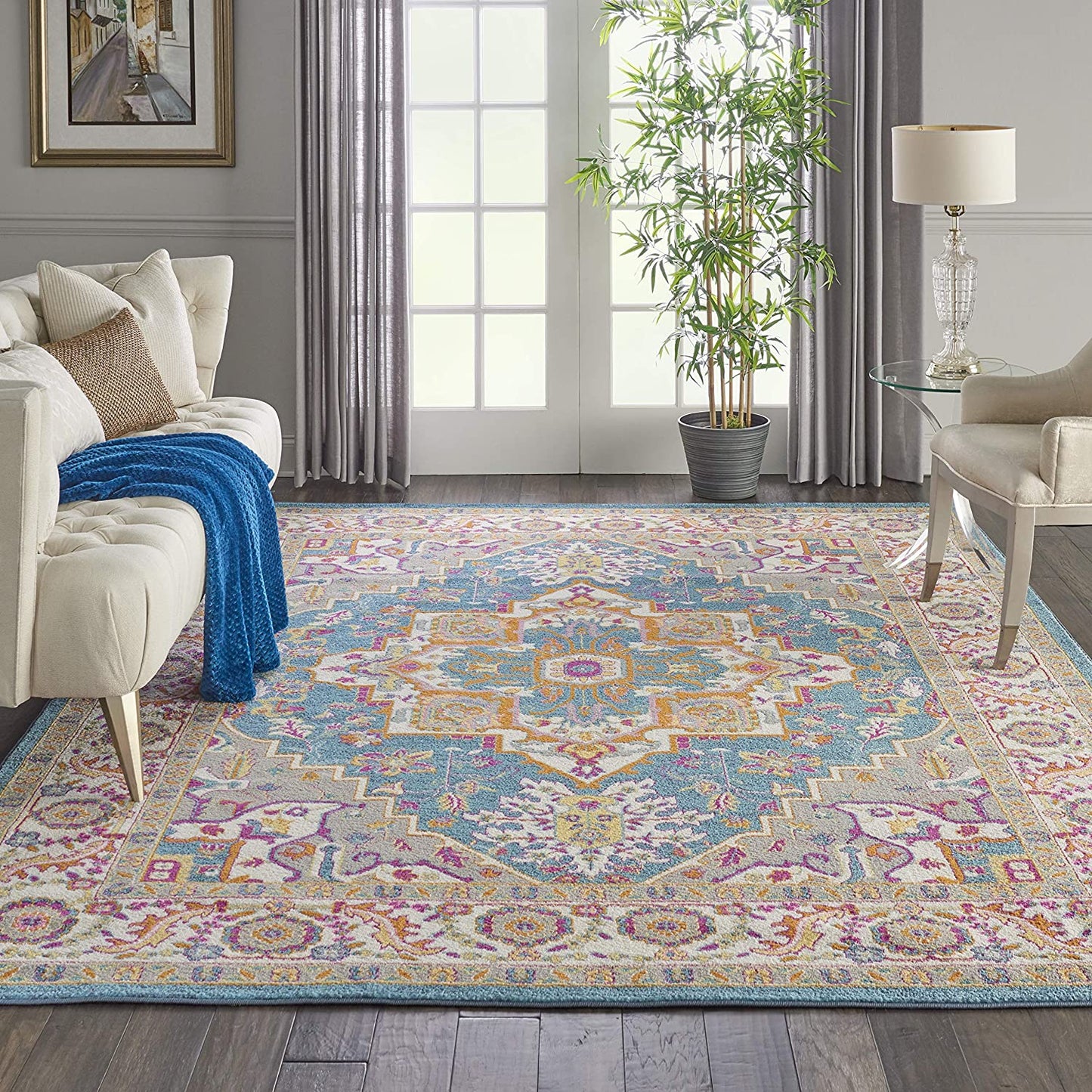 Passion Persian Colorful Teal Multi-color Area Rug