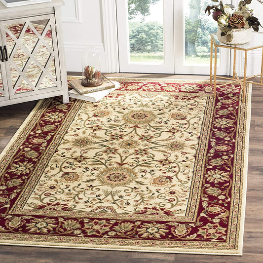 Traditional Oriental Soft Area Rug, Ivory/ Red