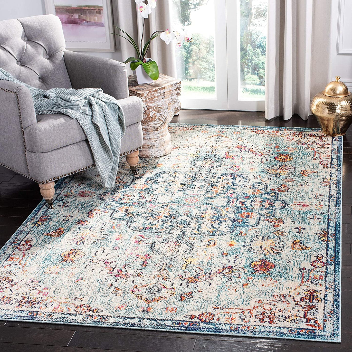 Medallion Distressed Soft Area Rug, Navy / Light Blue