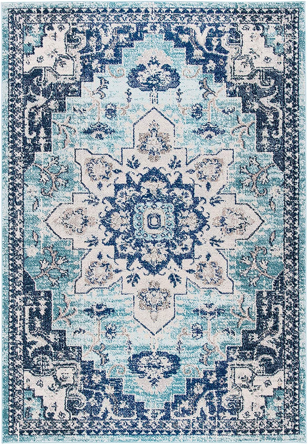 Boho Chic Medallion Distressed Soft Area Rug, Teal / Navy