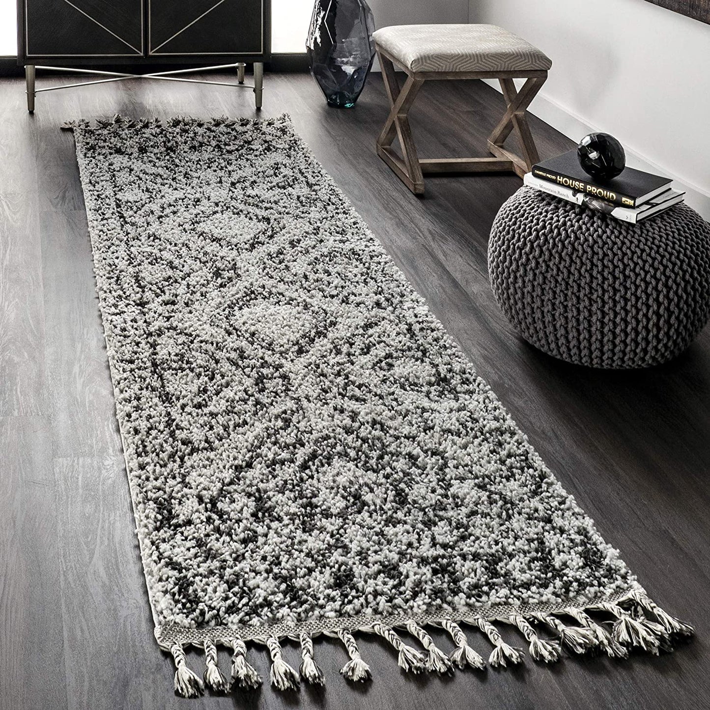 Moroccan Tribal Grey Soft Plush Shag Area Rug