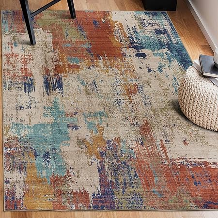 Non-Shed - Eco-Friendly, Machine Washable Rug - Stain Resistant, Made from Premium Recycled Fibers - Abstract Contemporary - Blue, 2'6" x 6'