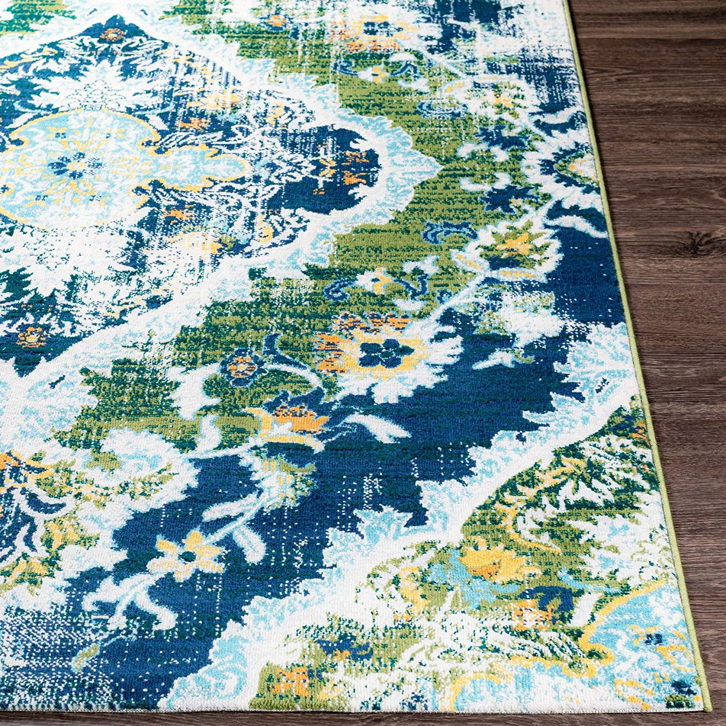 Antioch Bohemian Medallion Area Rug, Dark Green/Navy