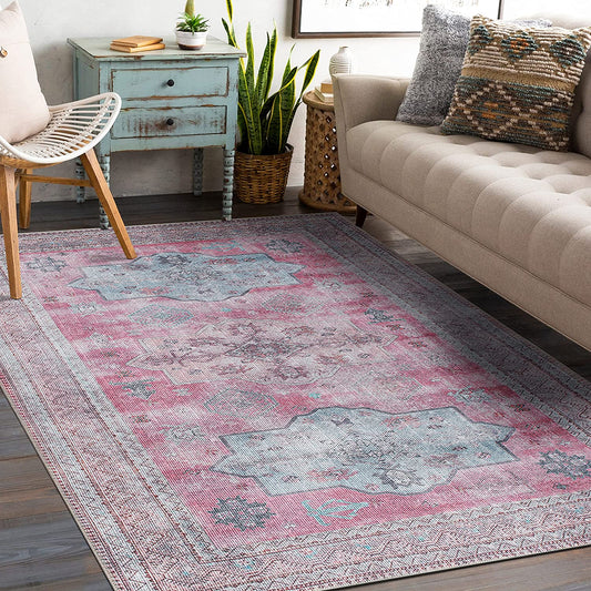 Distressed Transitional Bohemian Stain Resistant Flat Weave Eco Friendly Premium Recycled Machine Washable Area Rug 7'7"x9'6" Multi