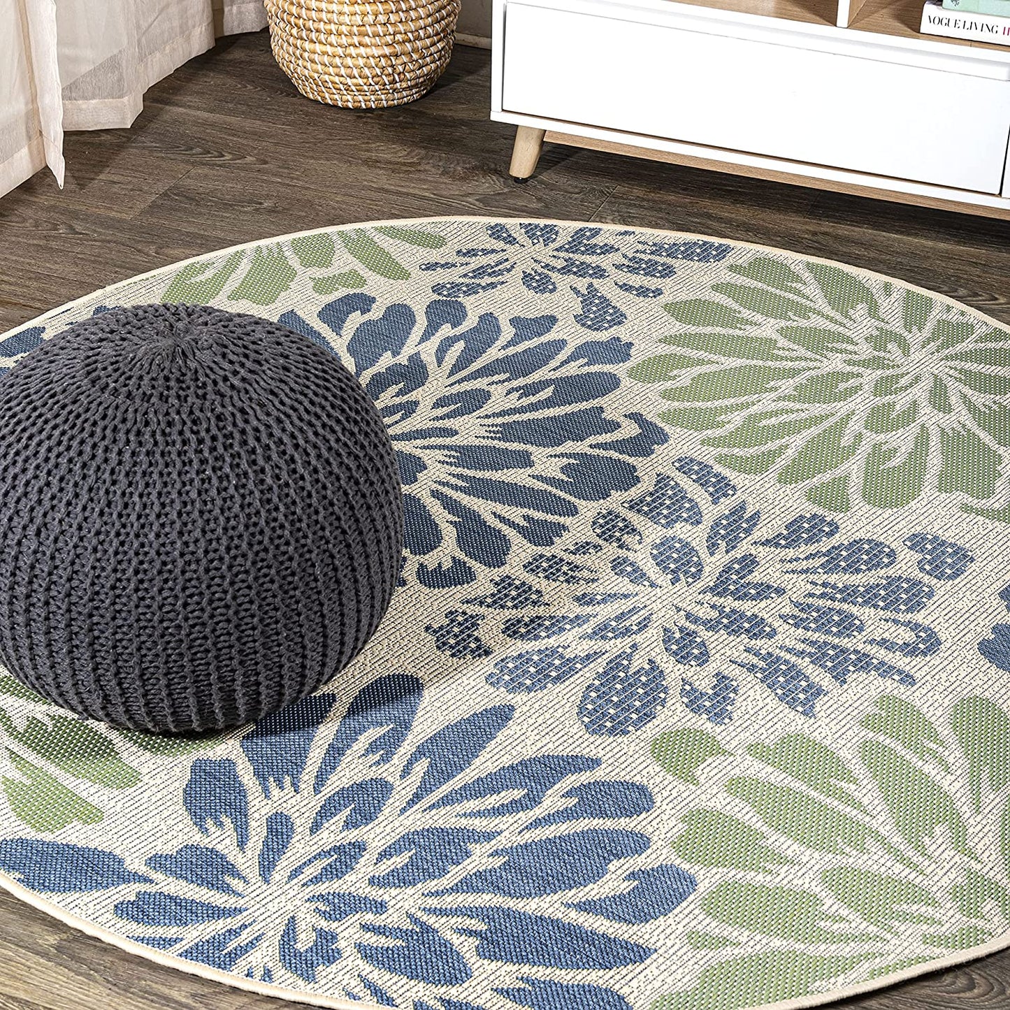 Zinnia Modern Floral Textured Weave Indoor/Outdoor Area Rug Navy/Aqua