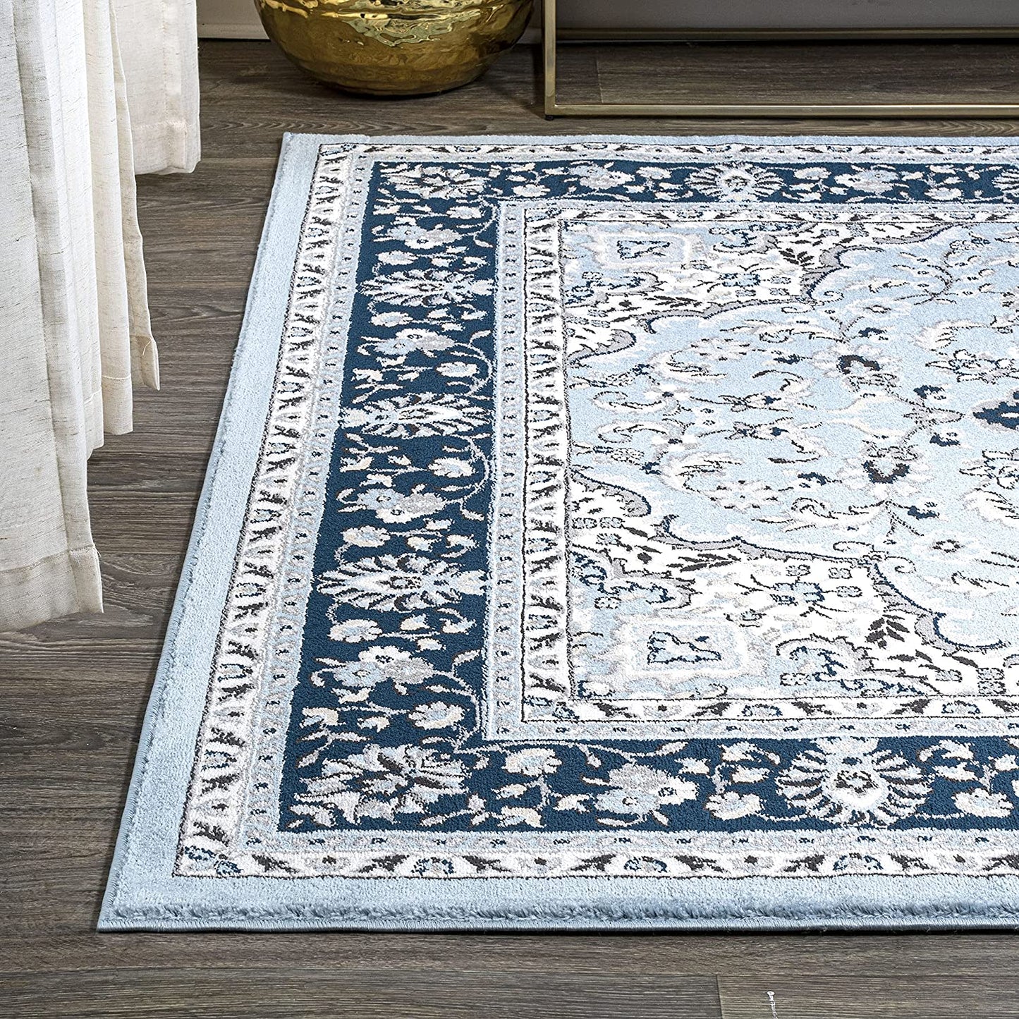 Palmette Modern Persian Floral Soft Area Rug  Blue/Navy