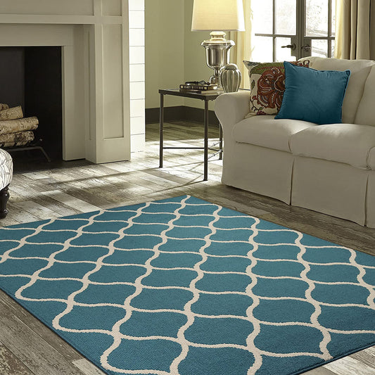 Maples Rugs Rebecca Contemporary Runner Rug Non Slip Teal/Sand