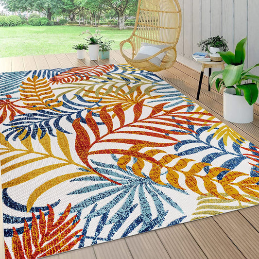 Tropics Palm Leaves Indoor/Outdoor Cream/Orange Area Rug