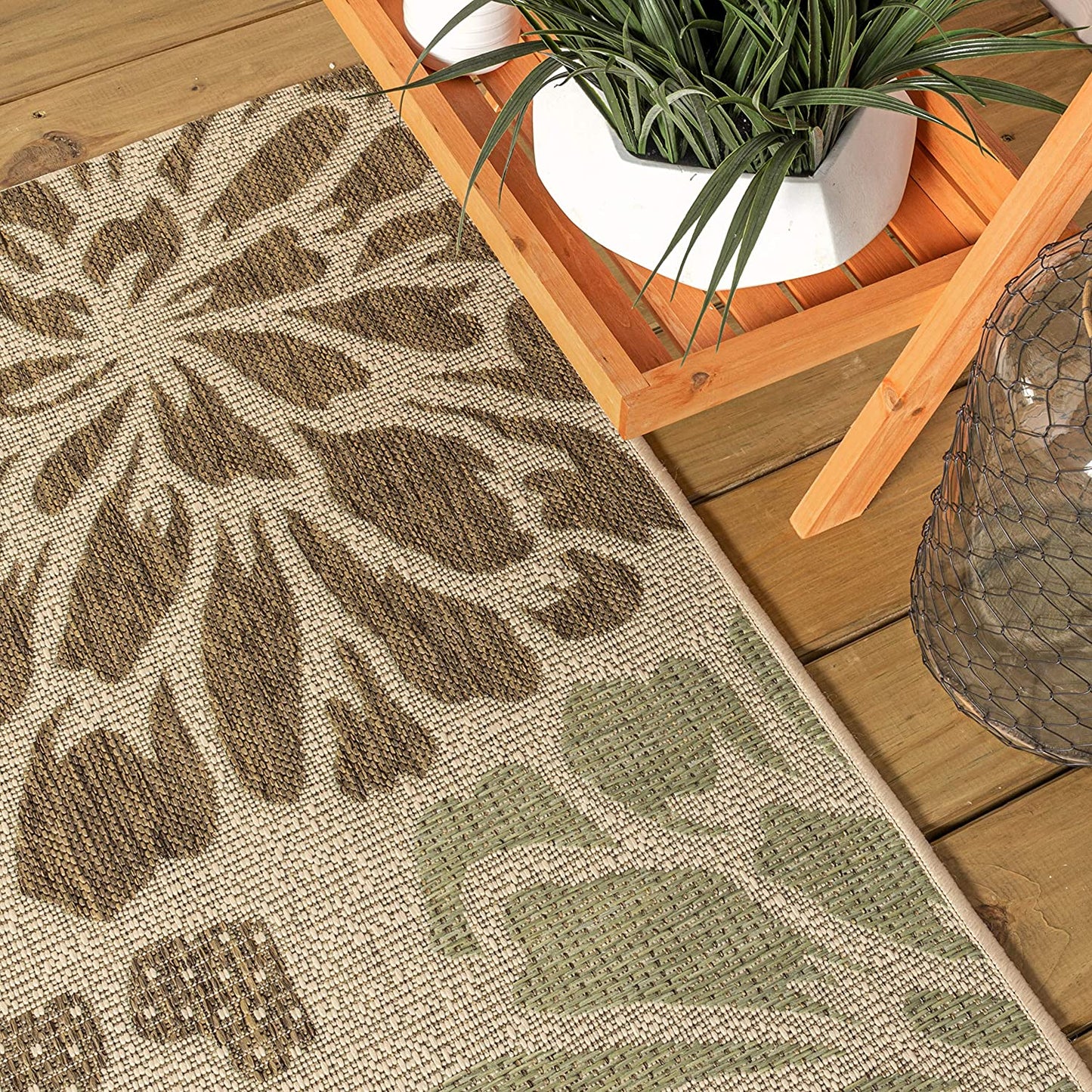 Floral Indoor Outdoor Area Rug, Sage/Brown