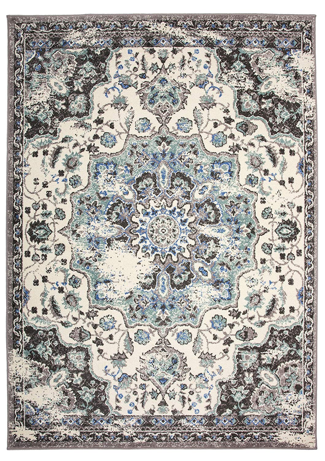 Traditional Distressed Ivory Gray Area Rug