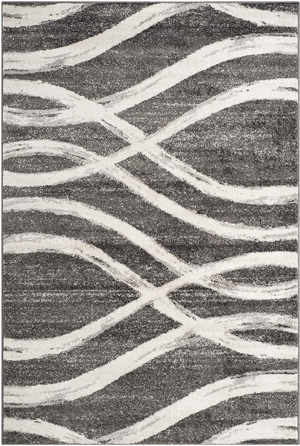 Safavieh Adirondack Collection ADR125R Modern Wave Distressed Non-Shedding Stain Resistant Living Room Bedroom Area Rug, 8' x 10', Charcoal / Ivory