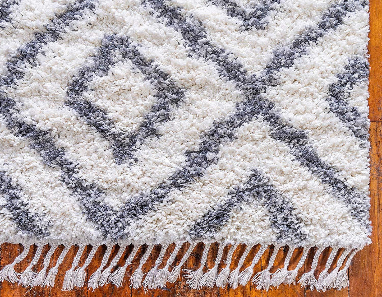 Lattice Tassel Ivory Gray Plush Shag Area Rugs