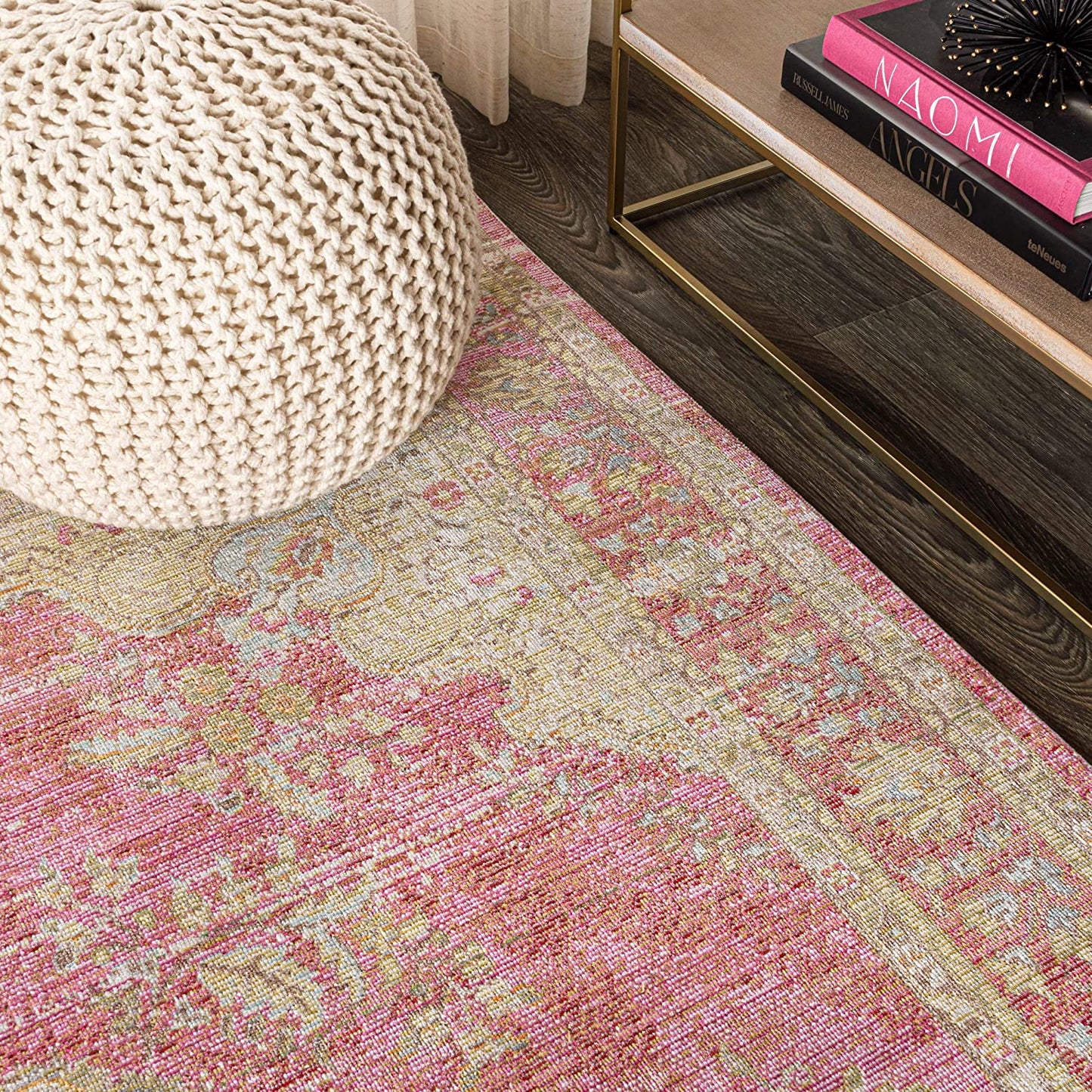 Khilana Floral Medallion Soft Rug, Deep Rose/Ivory