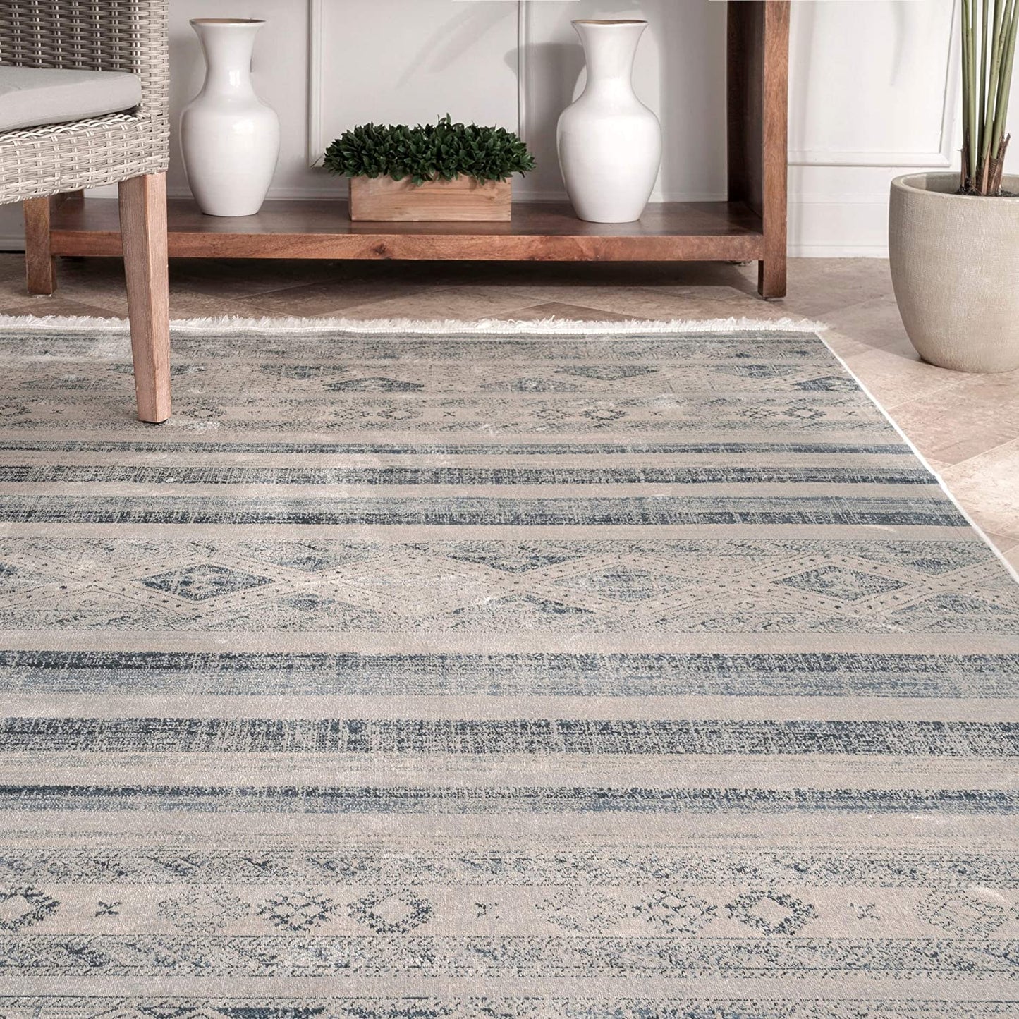 Roseline Vintage Tribal Area Rug, Blue