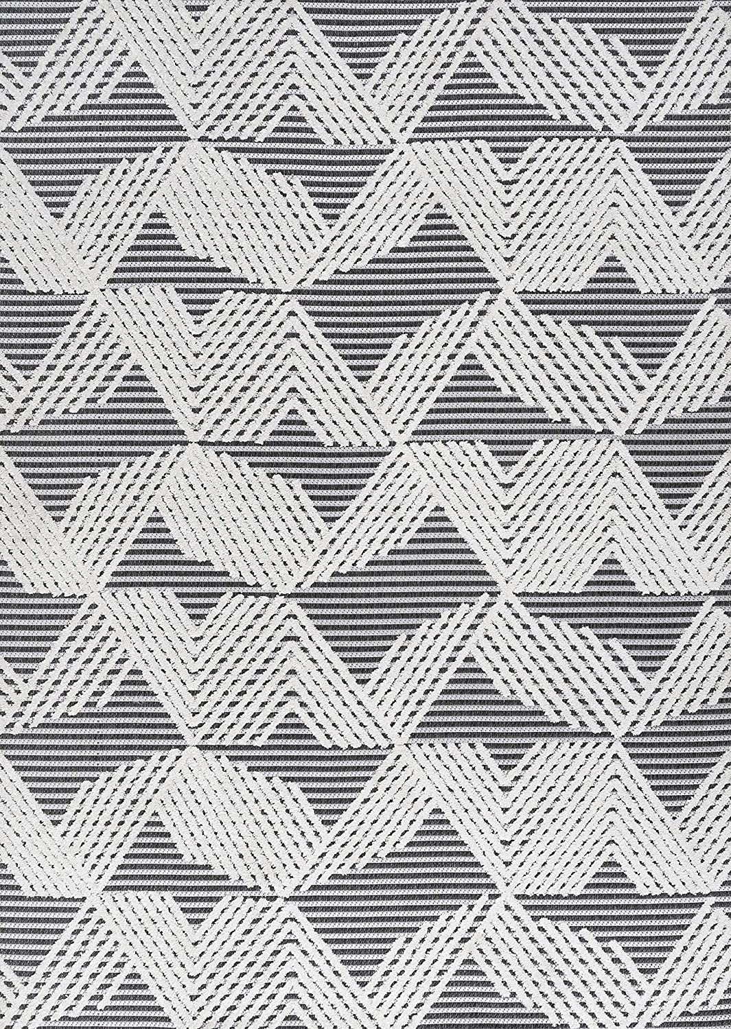 Jazz High-Low Pile Art Deco Geometric Indoor/Outdoor Black/Ivory Area Rug
