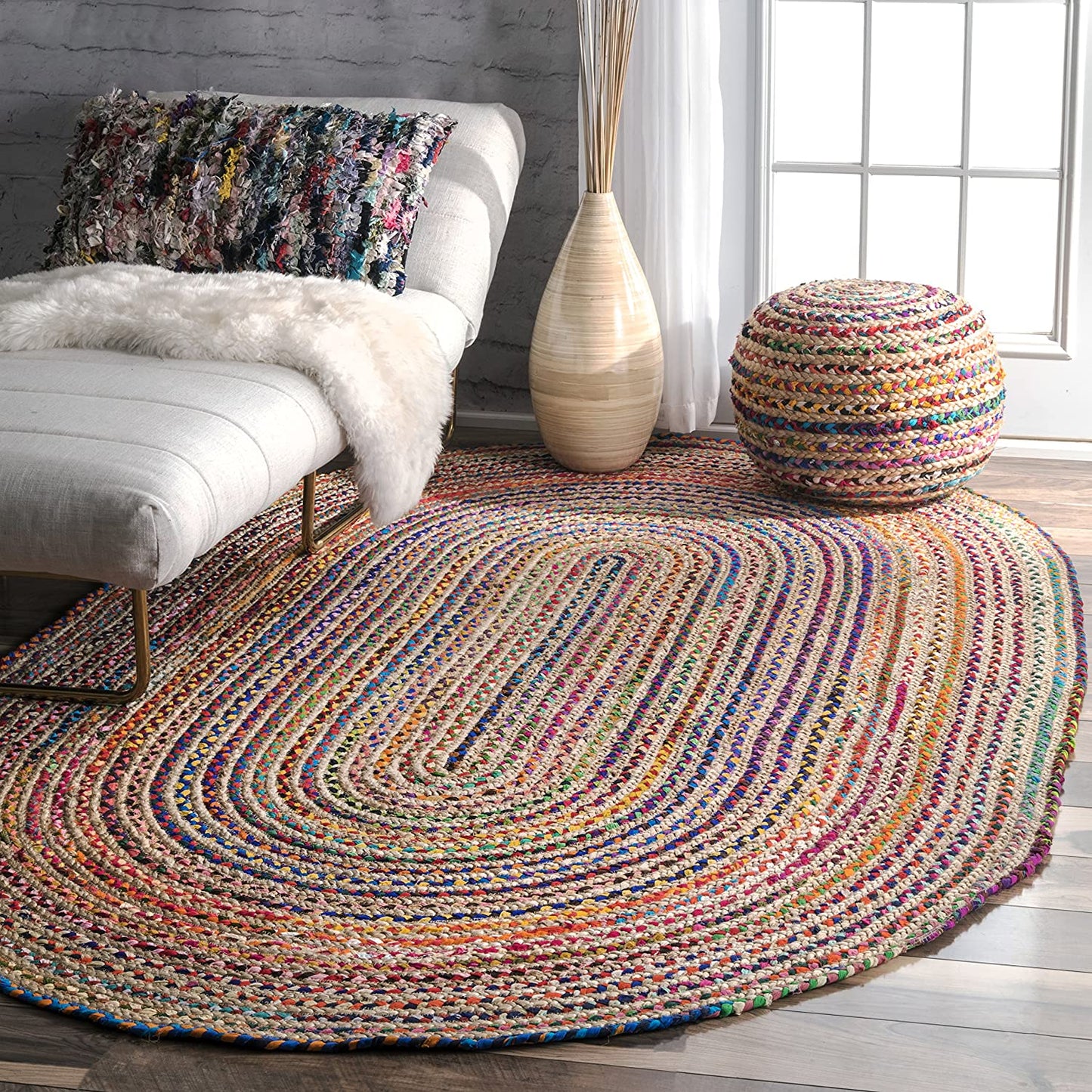 Aleen Braided Cotton/ Jute Runner Rug Multi