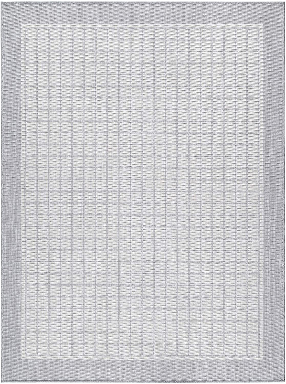 Modern Area Rugs for Indoor Outdoor Bordered Squares Grey/ White