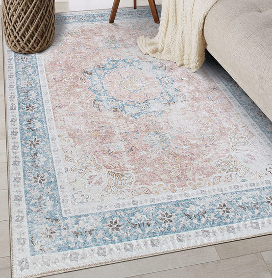 Bohemian Distressed Stain Resistant Flat Weave Eco Friendly Premium Recycled Machine Washable Area Rug 3'3"x5' Rust