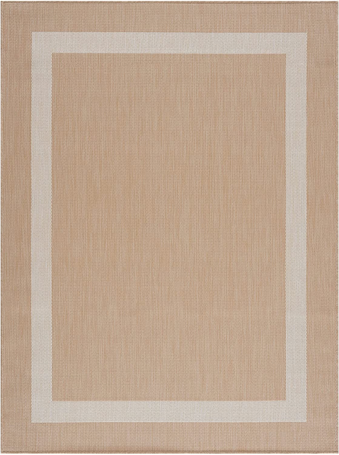 Modern Area Rugs for Indoor Outdoor Bordered Beige / White
