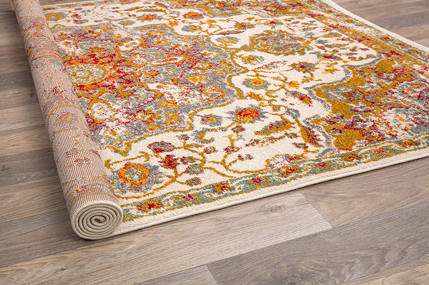 Traditional Distressed Cream Multi-color Area Rug