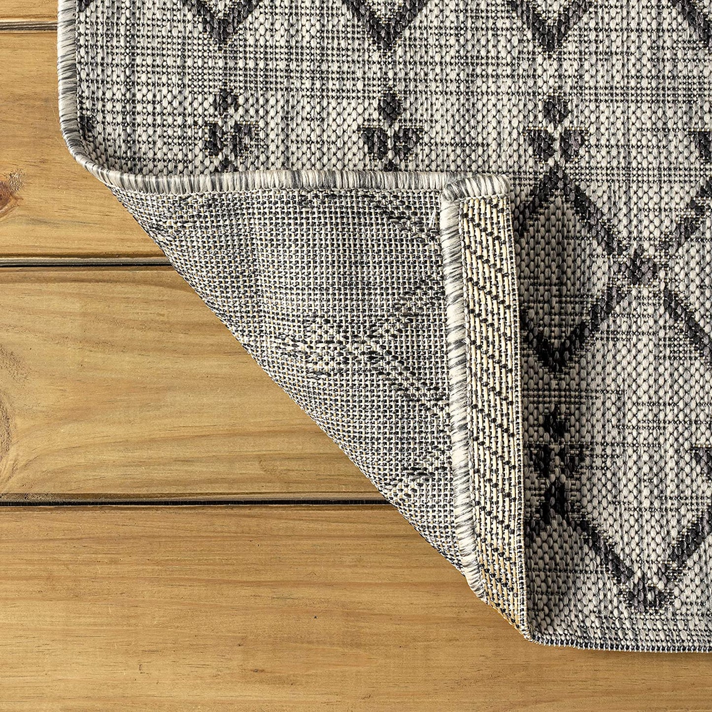 Moroccan Geometric Textured Weave Indoor/Outdoor Gray/Black