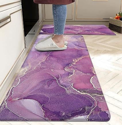 Anti Fatigue Coastal Rugs Beach Theme Fish Pattern Waterproof Non-Slip Ergonomic Comfort Standing Mat for Sink Laundry Bedroom,17.3 x28+17.3 x 47 Inch, PVC, Blue